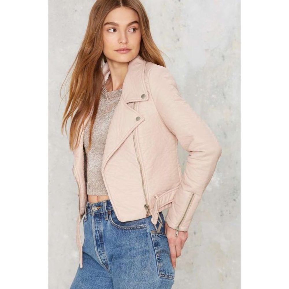 ❌SOLD❌ Blush Faux Leather Moto Jacket ❌SOLD❌ - Picture 2 of 13